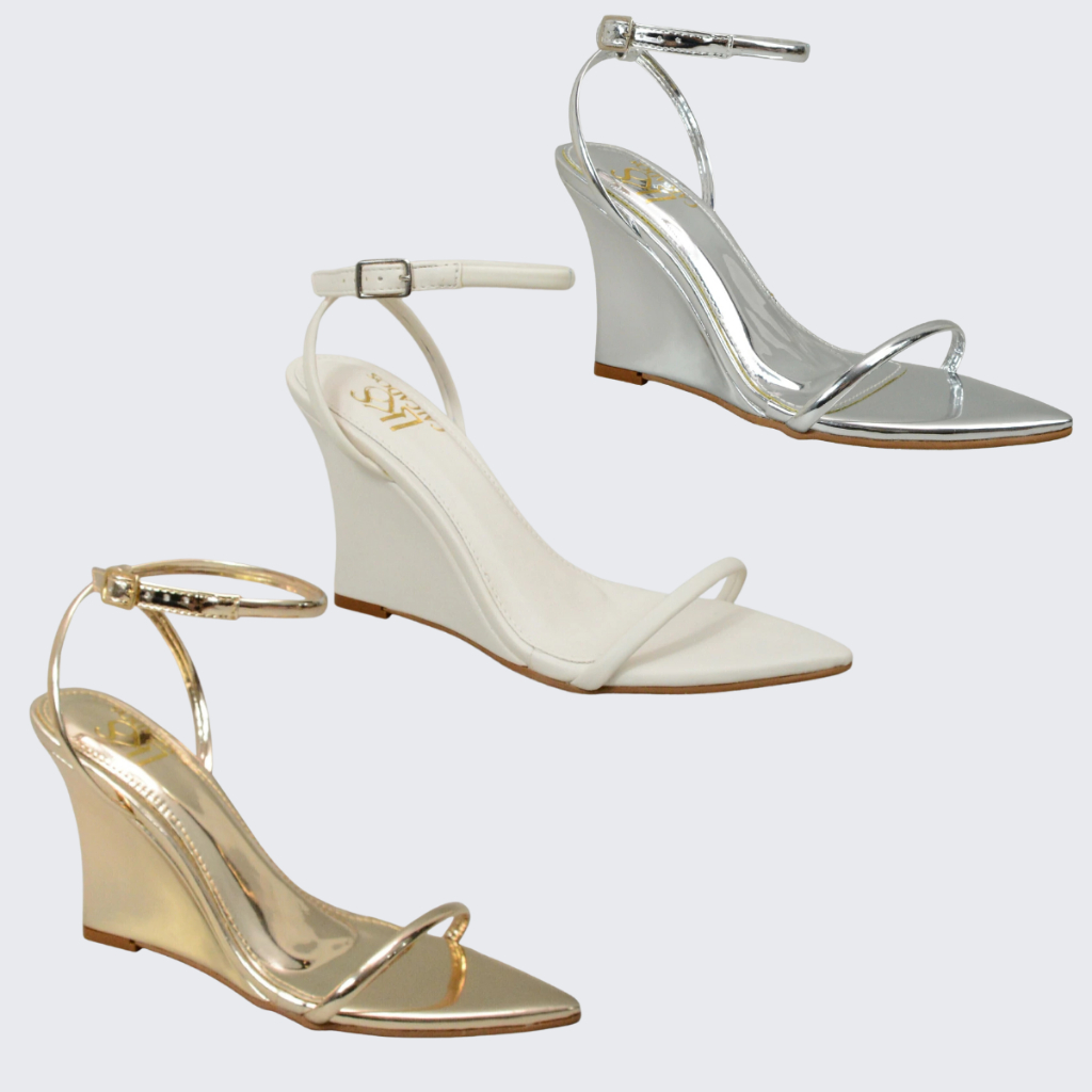 Sandália Feminina Salto Anabela Elegante confortável Tamanhos 34 ao 39 Cores Preto Prata Dourado Branco Off White