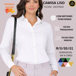 Camisa Lisa Femenina Elegante Tecido Crepinho M G GG G1 em Oferta na Shopee