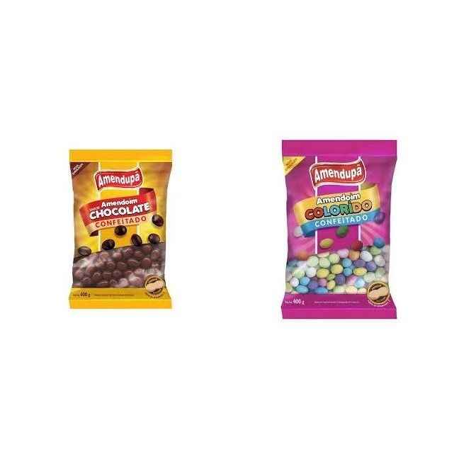 Kit Amendoim Confeitado Chocolate + Colorido Amendupã 400g