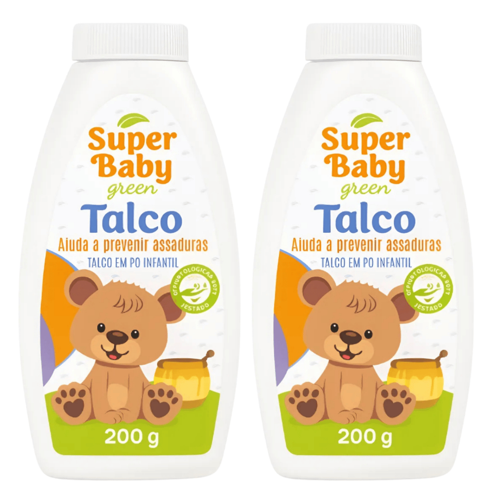 Kit 2 Talcos em Pó Infantil Super Baby Green - Ajuda a Prevenir Assaduras - 200g cada