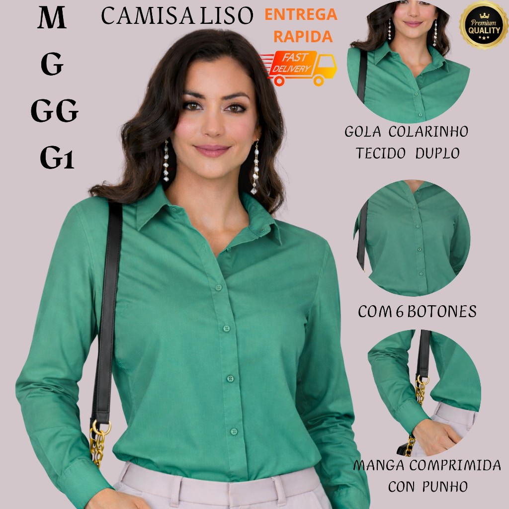 Camisa Feminina Lisa  Crepinho  Tamanhos (M G GG G1) em Oferta na Shopee
