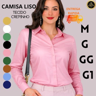 Camisa Lisa Femenina Basica E Sofisticada M G GG G1 em Oferta na Shopee