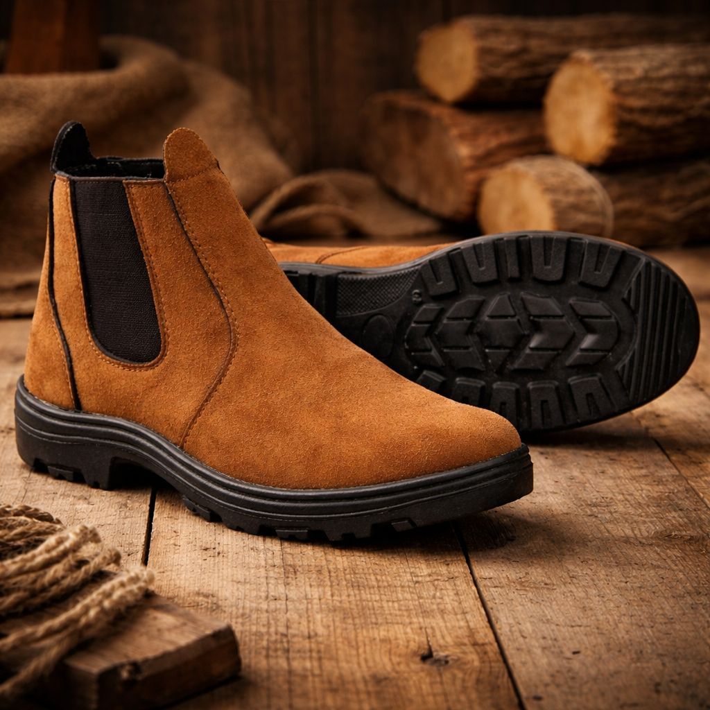 Bota Masculina Chelsea Marrom Camurça Solado Tratorado Ideal Para Trabalho