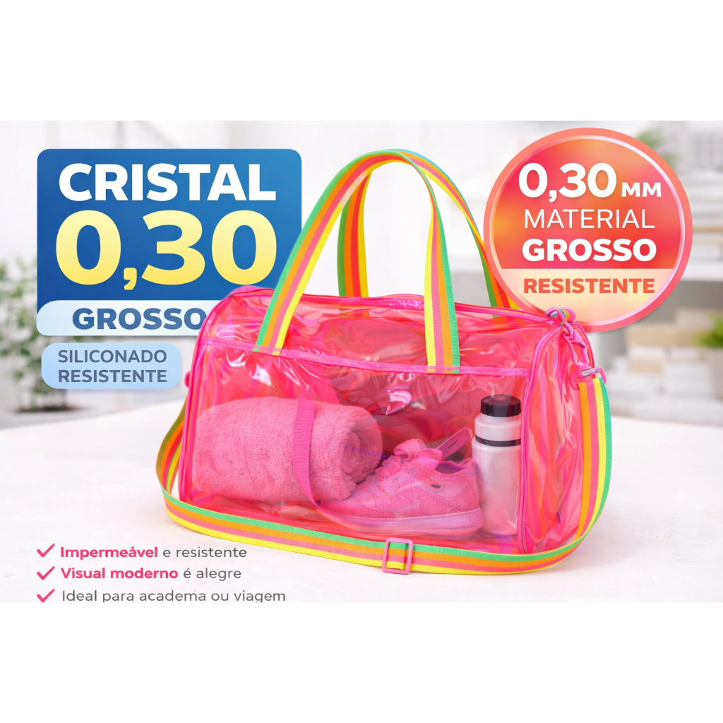 Bolsa Neon Transparente Cristal para Natação com Material Impermeável