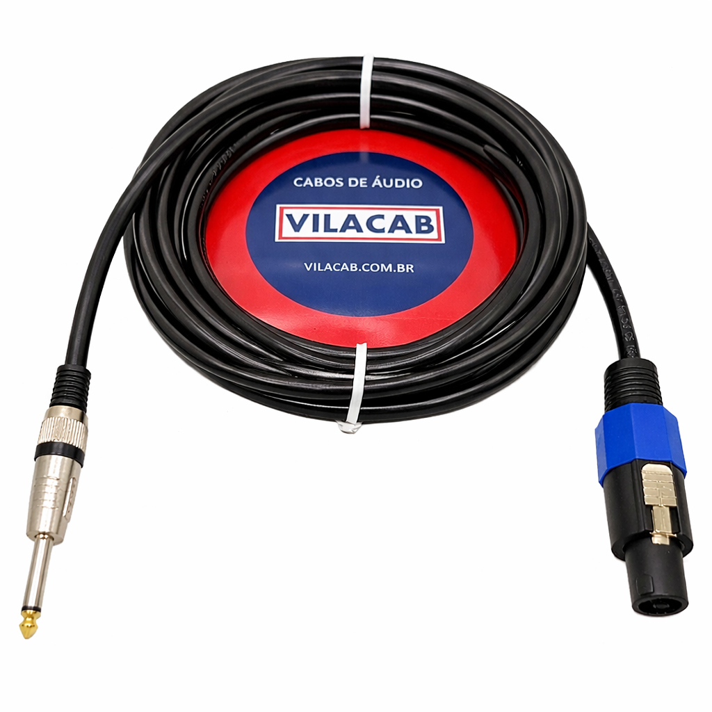 Kit 02 Cabos PP Speakon X P10 Macho Mono Cabo 25 Metros Áudio Som Profissional Amplificador