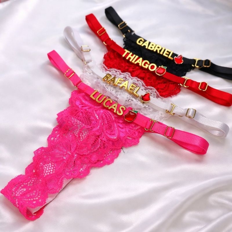 Calcinha personalizada com nome em letras douradas tanga renda sensual em Oferta na Shopee