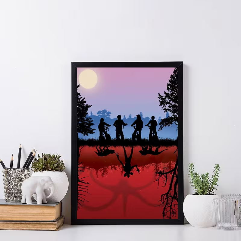 Quadro Decorativo Stranger Things Silhuetas Mundo Invertido