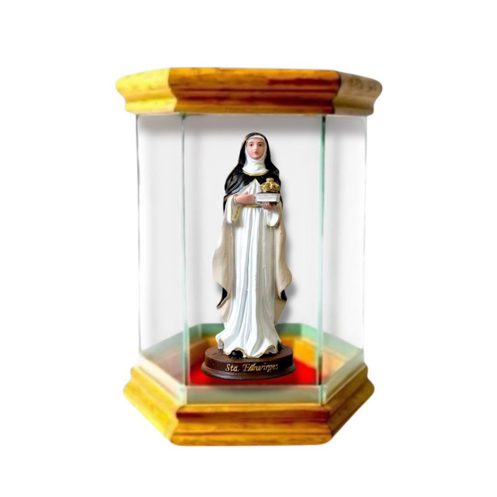 Imagem Santa Edwiges 15cm Resina Com Redoma De Vidro Oratório