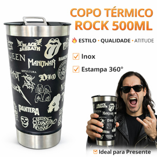 Copo Térmico Rock Inox 500ml – Copo de Bandas Rock 360° | Presente Para Fãs de Rock, Cerveja e Café em Oferta na Shopee