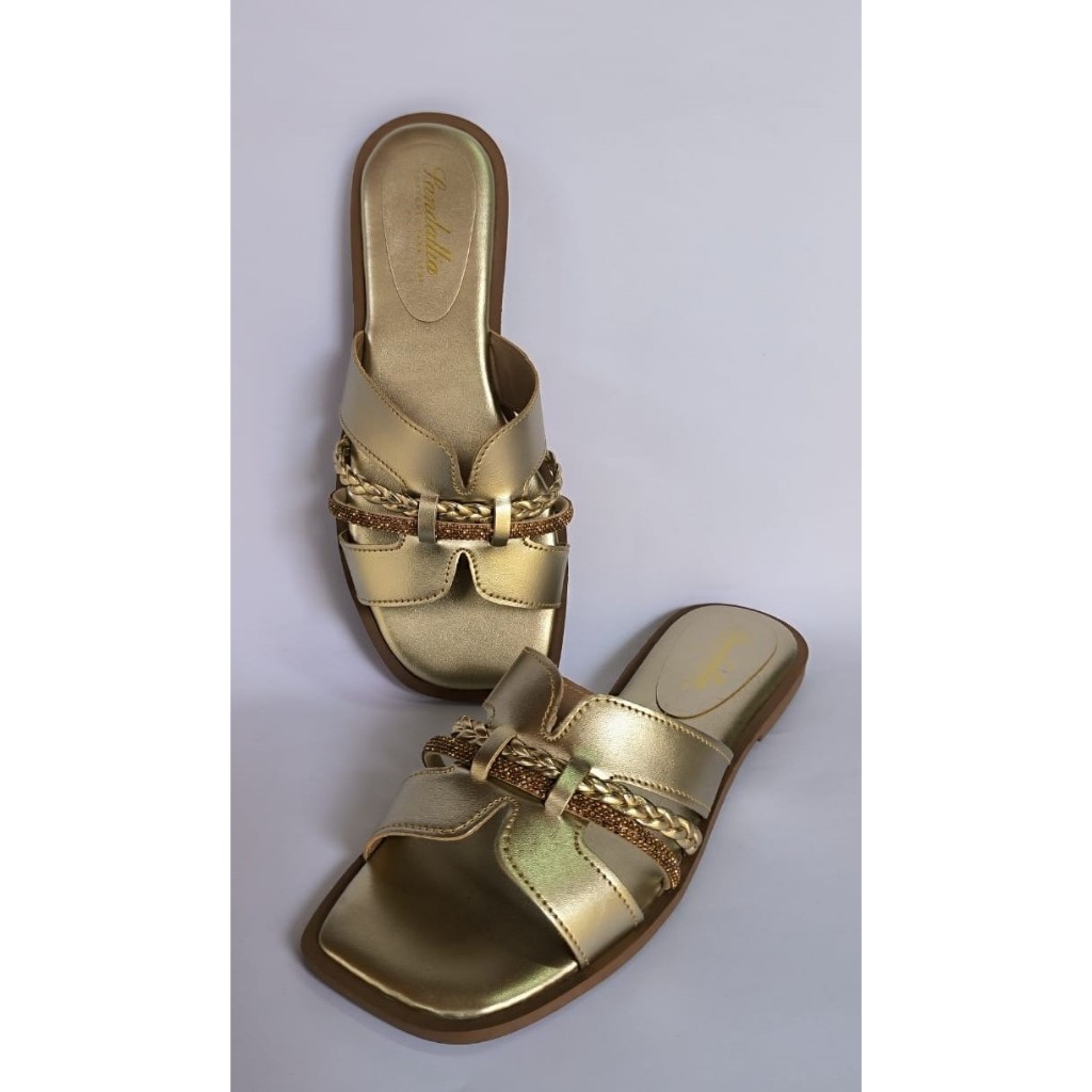 Sandália Rasteira  Feminina com Pala H com Tira Trançada e Strass Design Moderno Confortável Resistente Leve Durável