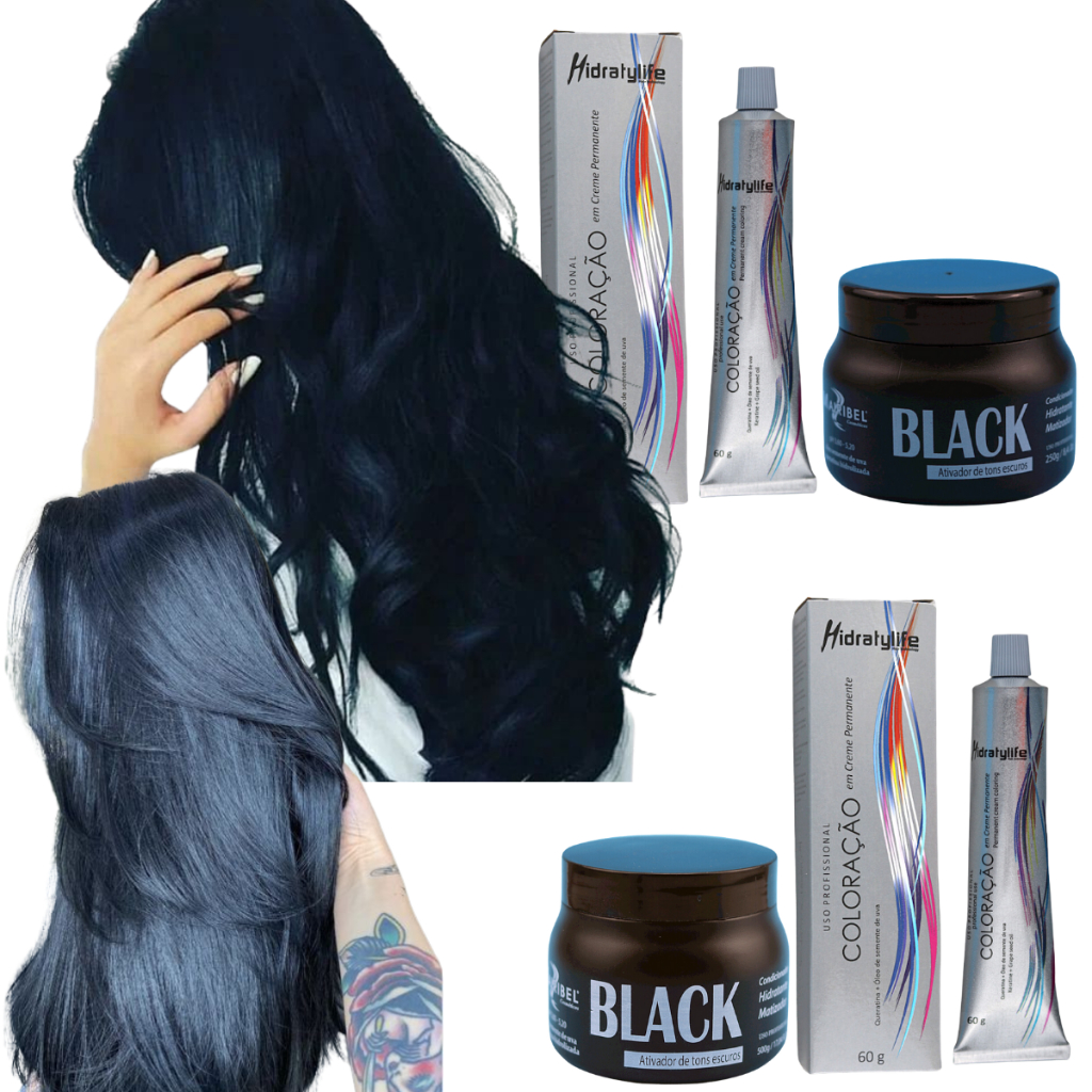 Kit Tinta Mairibel 1.0 Preto Azulado + Matizador Black | Preto Azulado Sem Desbotar