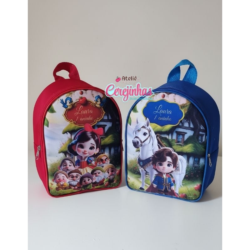 Kit Mochilinhas Branca de neve e Principe personalizadas