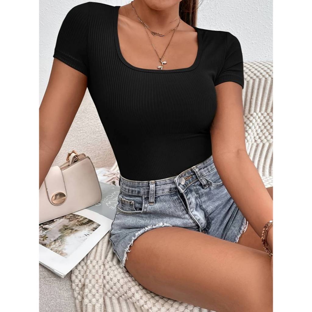 Regatas Casual Basica Suplex Forrado Baby Look  Blusinha Gola e Decote Quadrado Blogueira Tendencia