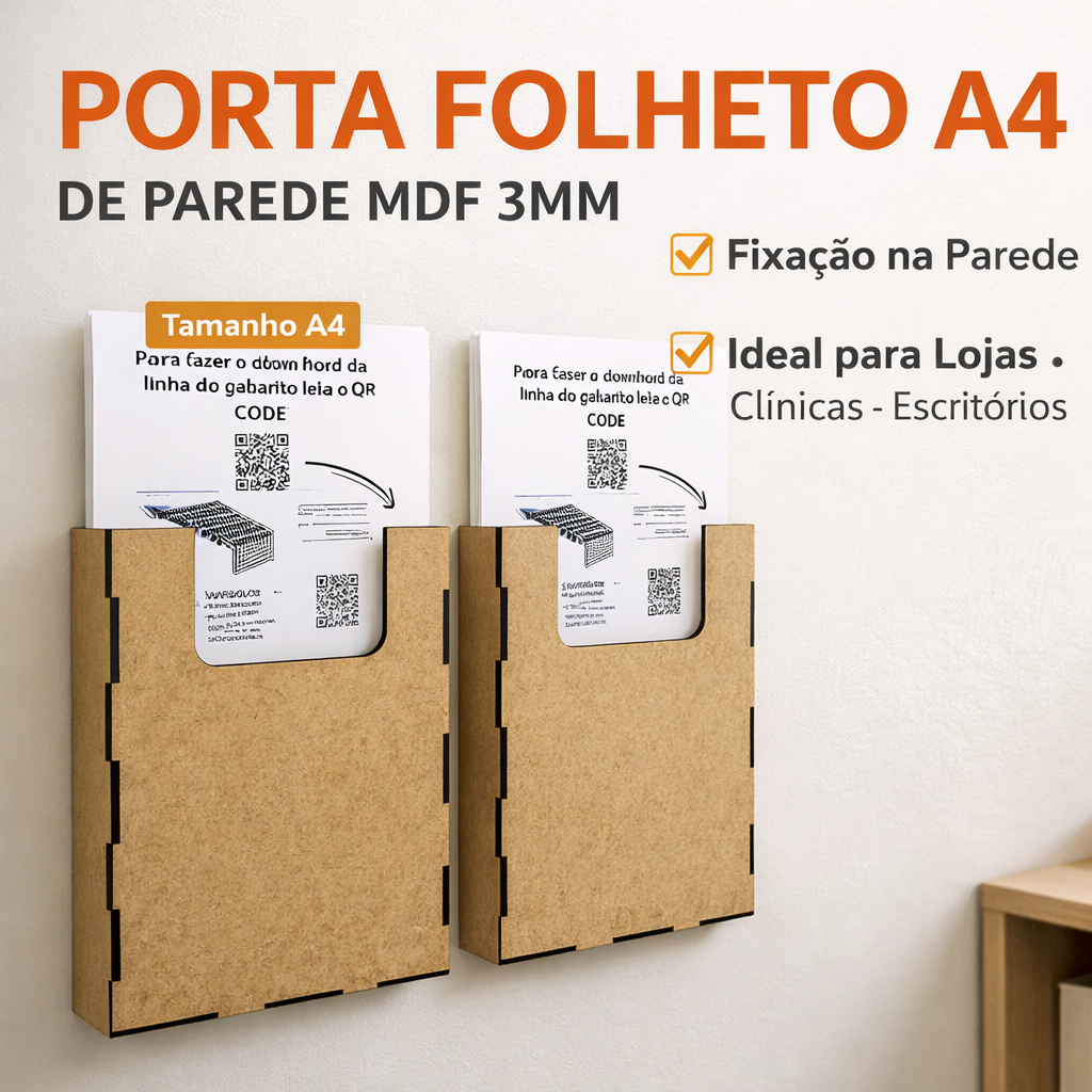 Porta Folheto A4 de Parede MDF 3mm | Organizador de Papéis, Documentos, Lojas e Escritórios em Oferta na Shopee