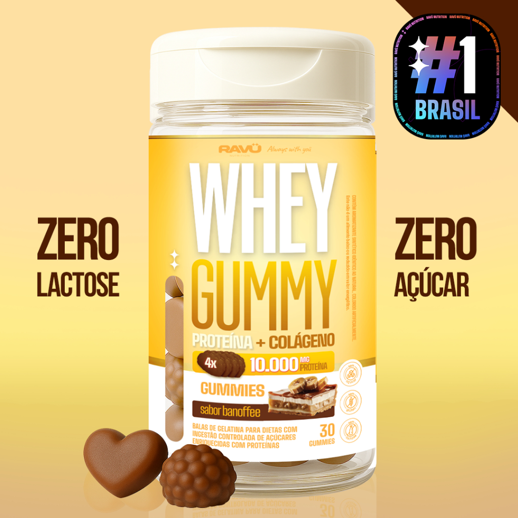 Whey Protein em Gomas Banoffee Ravu – 10g Proteína Sabor Doce Saudável Sem Açúcar Zero Lactose