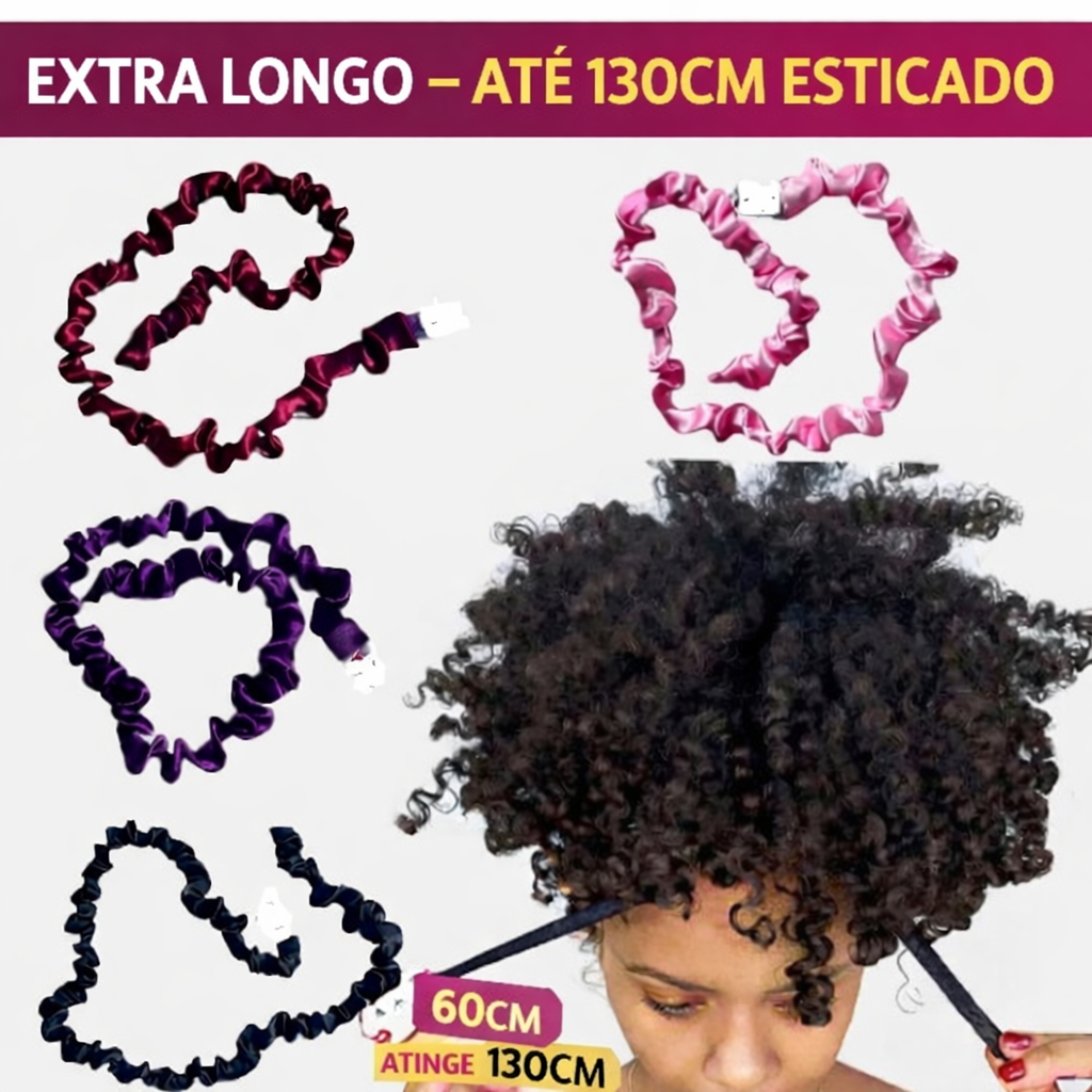 Afro Puff de Cetim 60cm (130cm Esticado)  Kit com 2, 3 ou 4 Unidades Anti Frizz  Elástico Reforçado Scrunchie Cetim