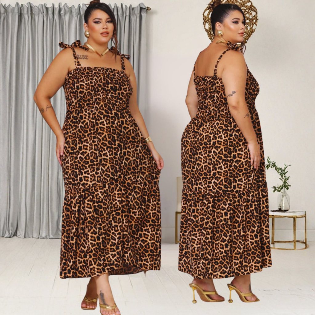 Vestido Plus Size de Alcinha em Tecido Duna com Elastex no Busto e Babado Franzido – 40 ao 52