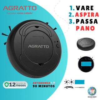 Aspirador de Pó Robô Agratto 3 em 1 - Varre, Aspira e Passa Pano USB 127V/220V Inteligente Original