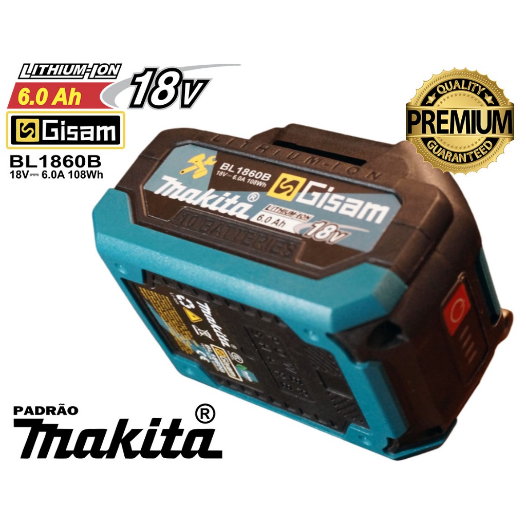 Bateria Makita 6.0Ah GISAM Alta Performance – Padrão Makita + Carregador 2.0Ah  Certificado 1ª Linha 2025 em Oferta na Shopee