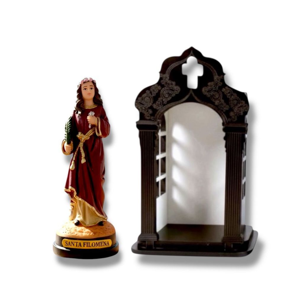 Capela Oratório Madeira Com Imagem Resina Santa Filomena 15cm