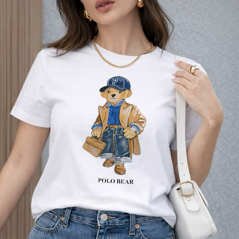 Camiseta Feminina Urso Polo Estampa Premium Algodão Casual Confortável Tendência