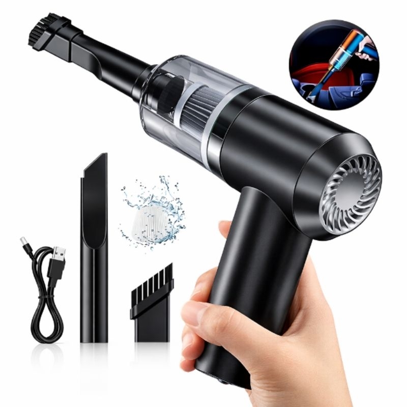 Mini Aspirador de Pó Portátil 3 em 1 Soprador Recarregável Premium Automotivo Preto 127/220V