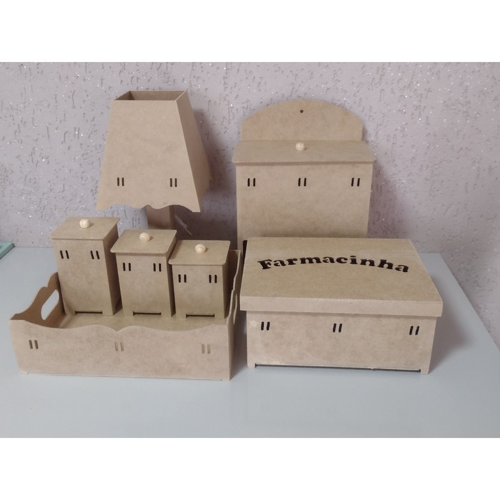 Kit de bebê Passa Fita Crú Com Farmácia  e abajur Completa 7 Peças Montado MDF em Oferta na Shopee