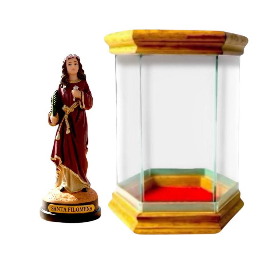 Imagem Santa Filomena 15cm Resina Com Redoma De Vidro Oratório