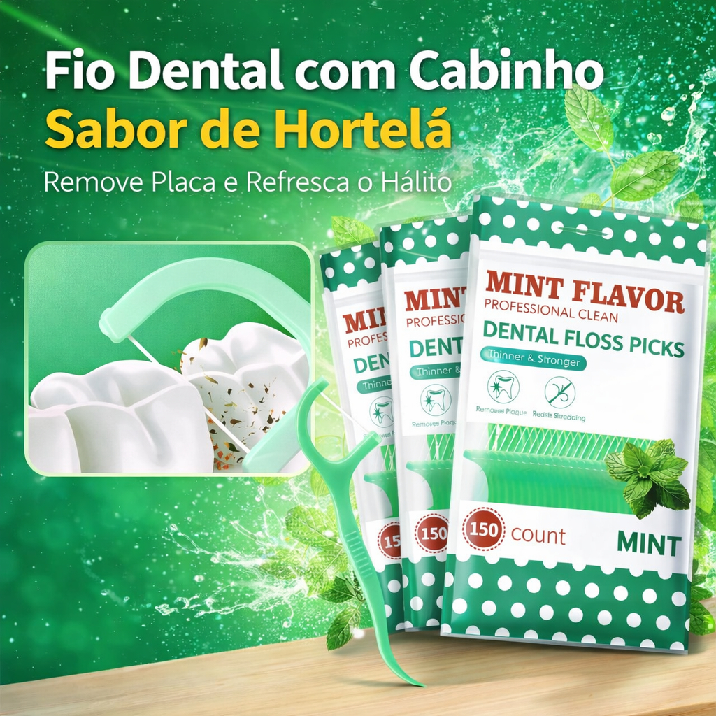 Fio Dental com Haste Aroma Menta Higiene Bucal Profunda Limpeza Interdental Fácil e Refrescante
