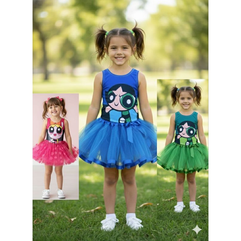 Fantasia infantil menina super poderosas florzinha lindinha docinho saia tule Body carnaval.