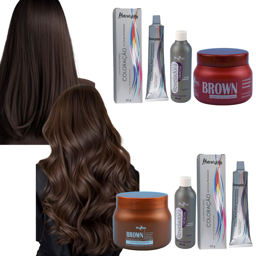 Kit Completo Tinta Mairibel 3.0 Castanho Escuro + Ox + Matizador Brown | Cor Intensa e Estável