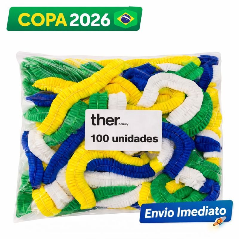 Touca Descartável Copa 2026 | Kit Brasil Verde Amarelo Azul Branco | 100 Unidades