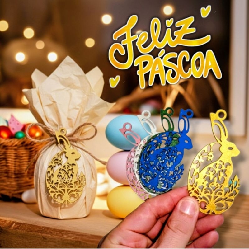 Tag Pingente Coelho Páscoa 10x6 cm Embalagem Enfeite Ovo de Páscoa kit 05 e 10 unidades ENVIO IMEDIATO LANÇAMENTO