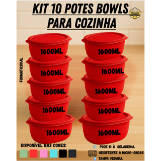 Kit Pote Plástico Oval 1600ml – Verde, Verde Claro, Preto, Azul Petróleo, Rosa e Vermelho/ Tupperware em Oferta na Shopee