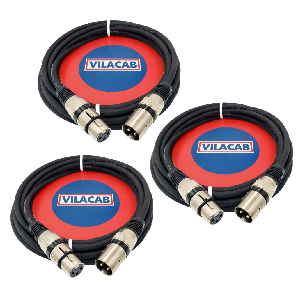 Kit 3 Cabos Microfone Dmx Xlr Canon Balanceado 10 Metros Áudio Profissional Mesa Som Iluminação
