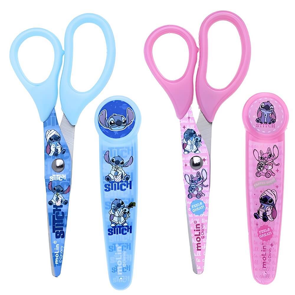 Tesoura Escolar Stitch e Angel Anatômica e com Capa | MOLIN