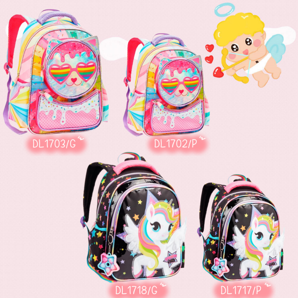 2026 Nova Mochila Infantil Escolar - Gatinho Doce/Unicorn Star - DENLEX