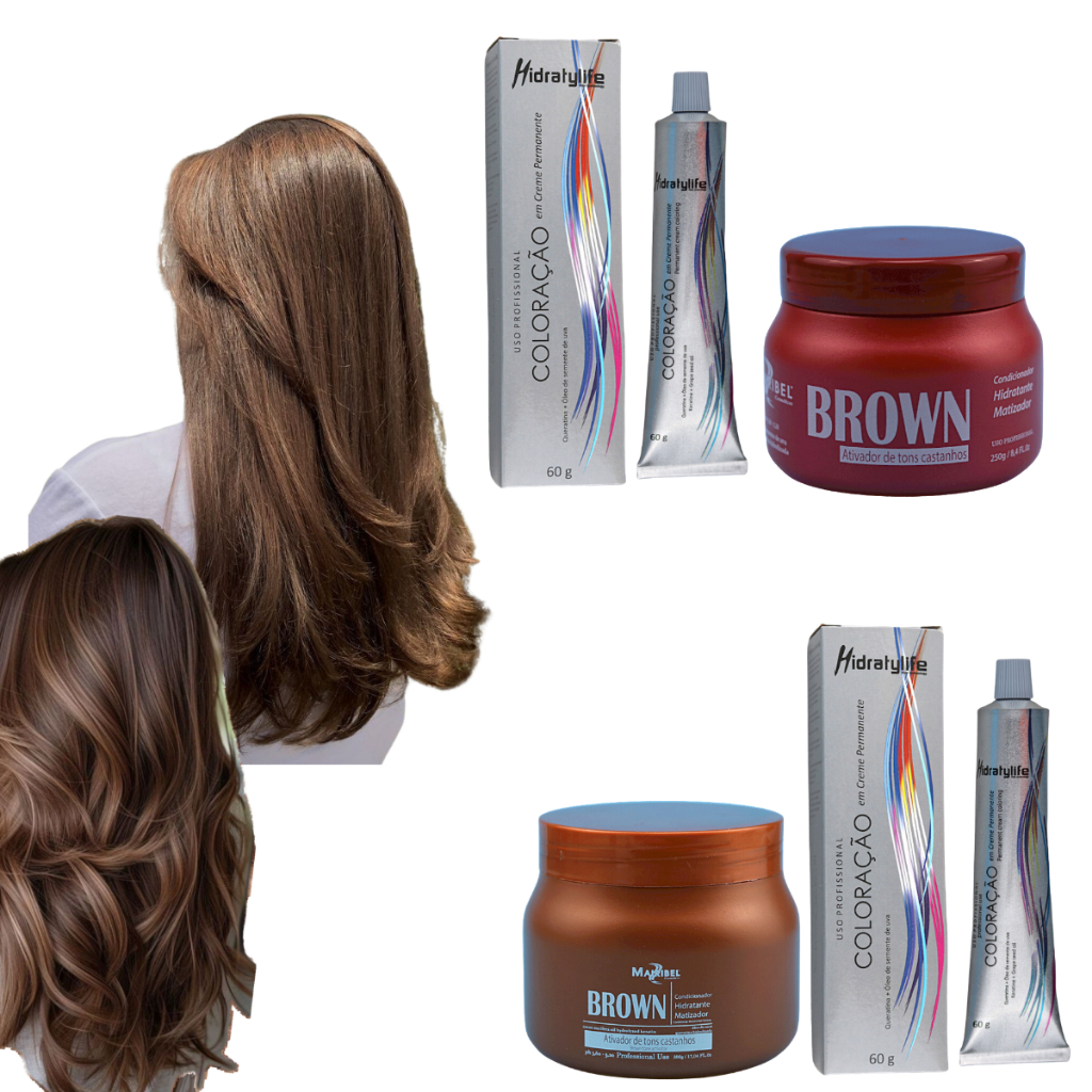 Kit Tinta Mairibel 5.0 Castanho Claro + Matizador Brown | Castanho Uniforme