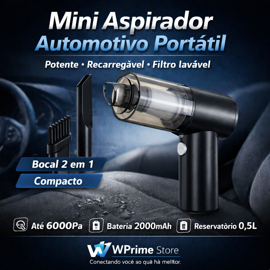 Mini Aspirador Automotivo Portátil Potente Recarregáve
