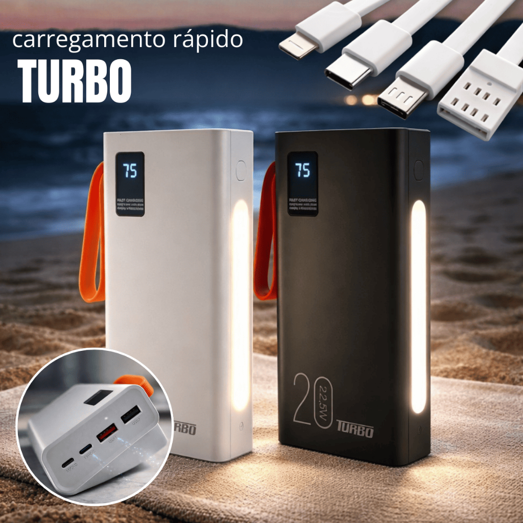 Carregador Portátil (Power Bank) 20000Mah Turbo 22.5w Carregamento Ultra Rápido Visor Led Lanterna