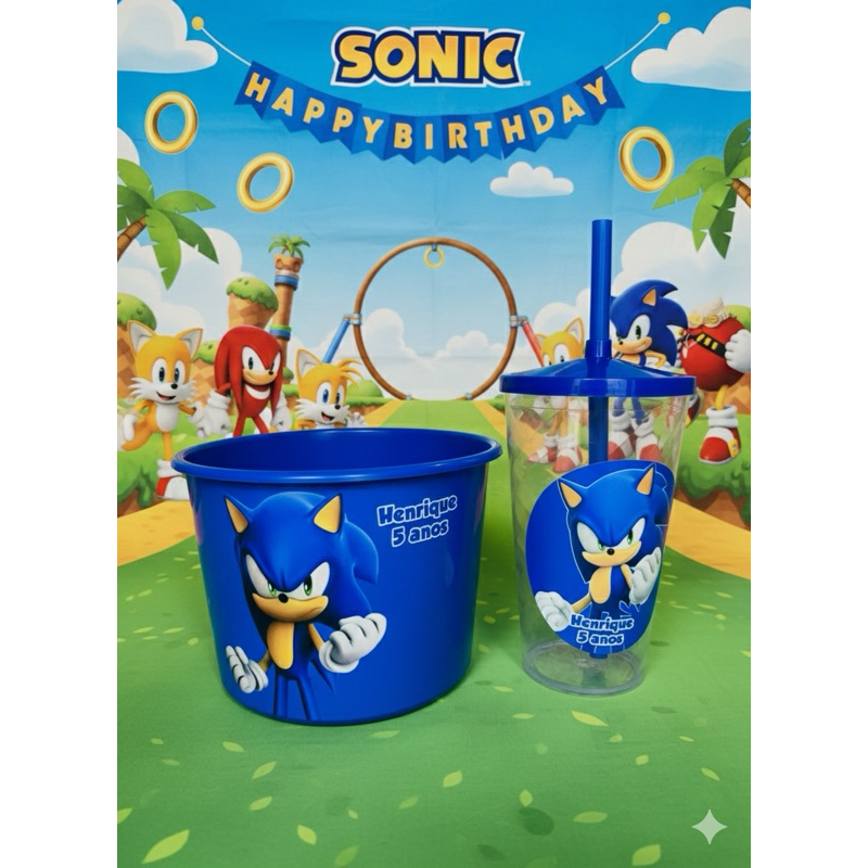 Kit Personalizado Balde de Pipoca e Copo Twister Sonic em Oferta na Shopee