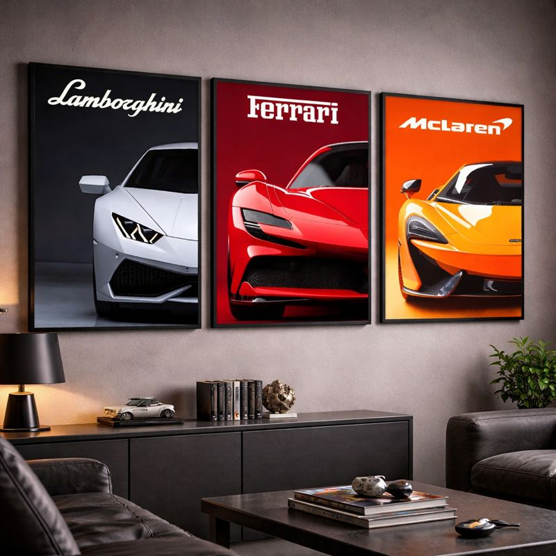 Quadros Decorativos 3 Peças Carros de Luxo Para Decoração De Quarto Escritório Alta Qualidade 4K em Oferta na Shopee