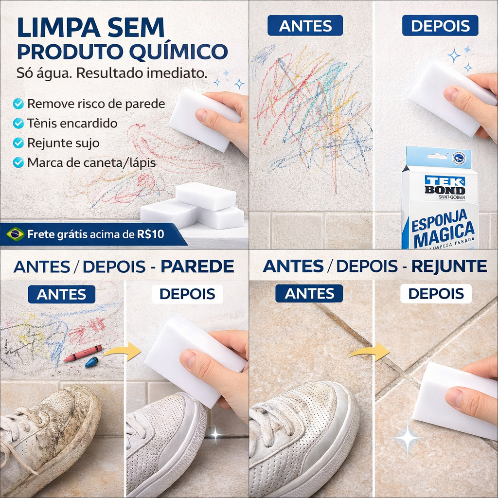 Esponja Mágica TekBon Limpeza Profunda e Pesada Apenas Usando Água | Faz Mágica Na Limpeza