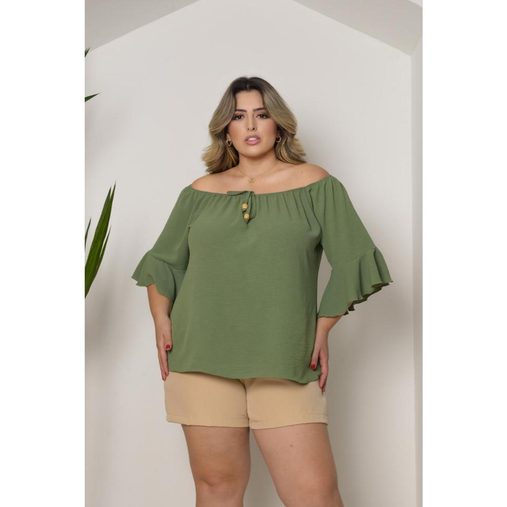 Blusa Feminina Social Plus Size Elegante Manga Curta Moderna Tecido Duna G1 G2 G3 Verão Trabalho