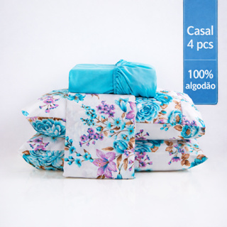 Jogo de Lençol Casal 4 Peças 100% Algodão 200 Fios Estampado LUXO - TOQUE MACIO em Oferta na Shopee