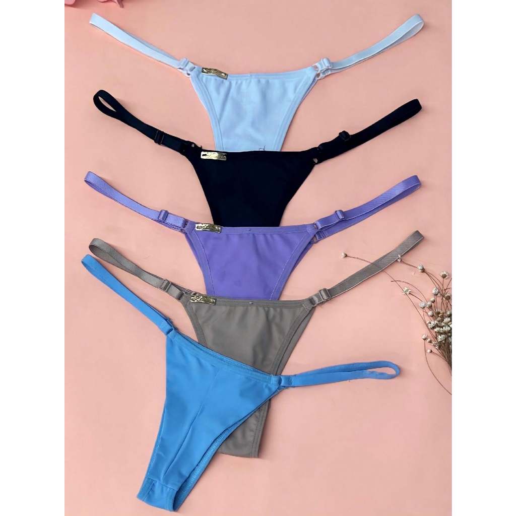 Kit C/ 5 Unidades de Calcinha Fio Duplo Microfibra com Regulagem Tanga Fio Dental Sexy Lingerie