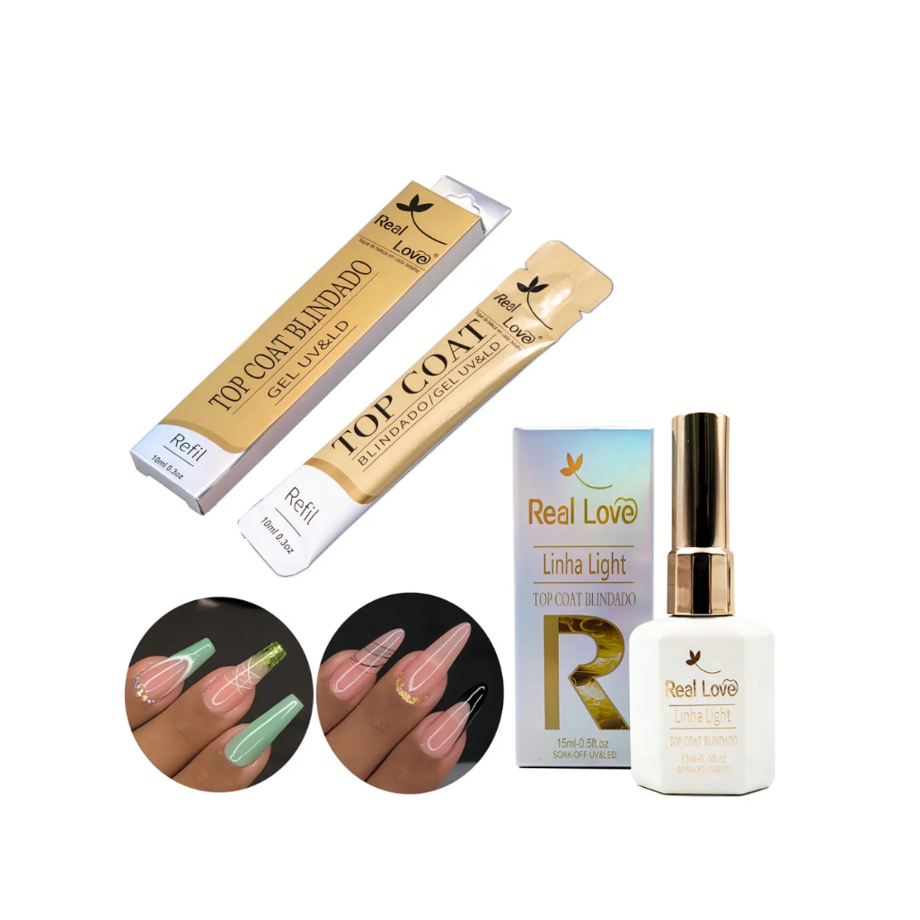 KIT Top Coat Real Love +SACHE BLINDADO Anti Risco Brilho Blindado Para Unhas Gel