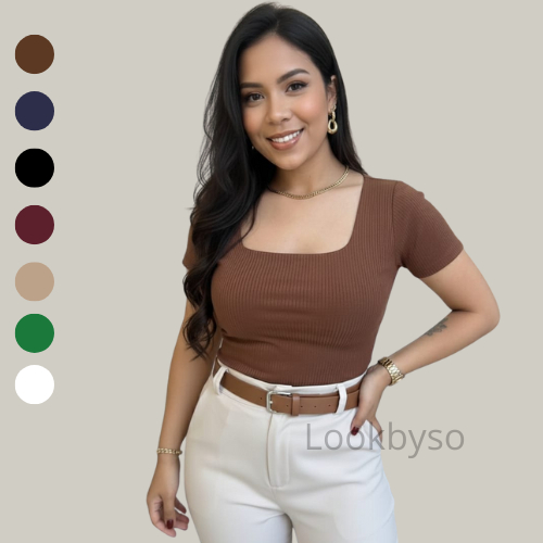 Blusa Feminina Básica Canelada De Algodão Decote Quadrado Blusinha Casual Dia a Dia Com Forro em Oferta na Shopee