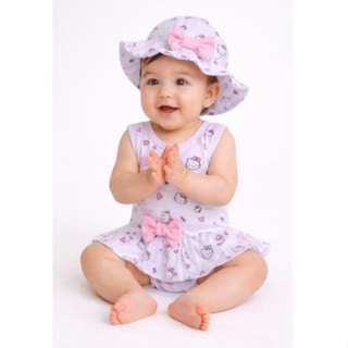 Body saia estampado para bebê feminino com chapéu em Oferta na Shopee