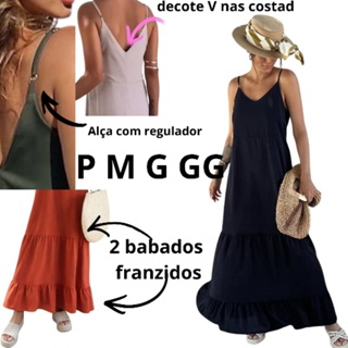 vestido longo de alça no viscolinho em Oferta na Shopee